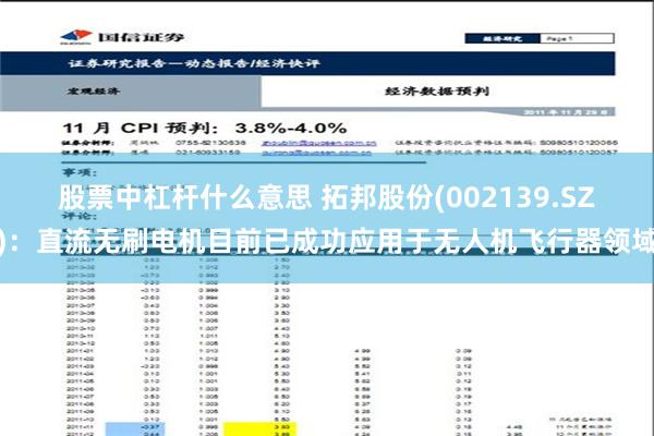 股票中杠杆什么意思 拓邦股份(002139.SZ)：直流无刷电机目前已成功应用于无人机飞行器领域